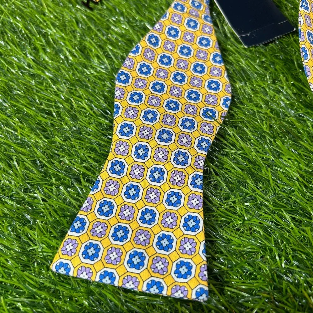 Cremieux Bow Tie Floral Pattern Self Tie Yellow Blue Purple‎ Cotton Mens NWT